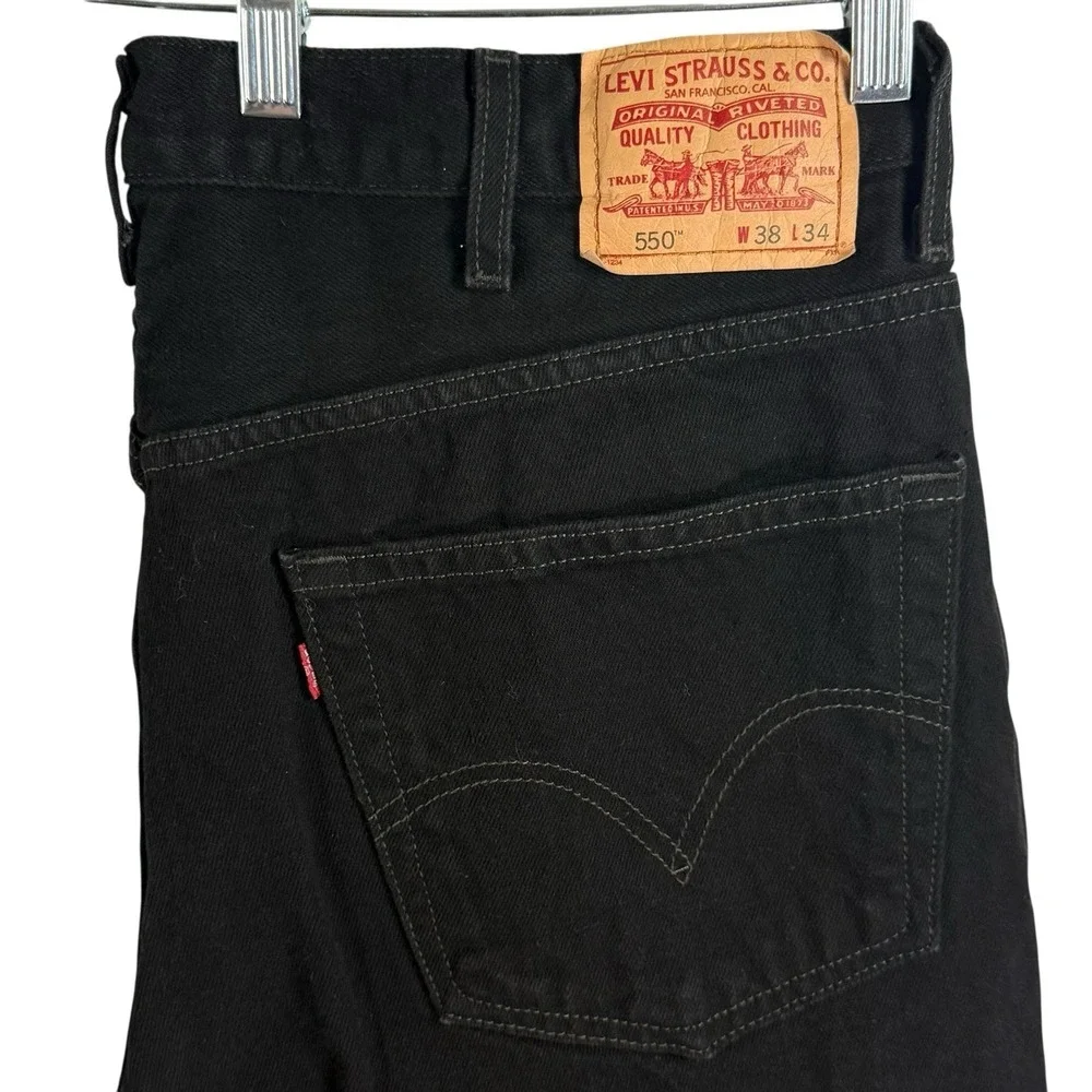 Levi's 550 Men38x34 Black Denim Relaxed Fit Cotton 5 Pocket Red Tab Jeans